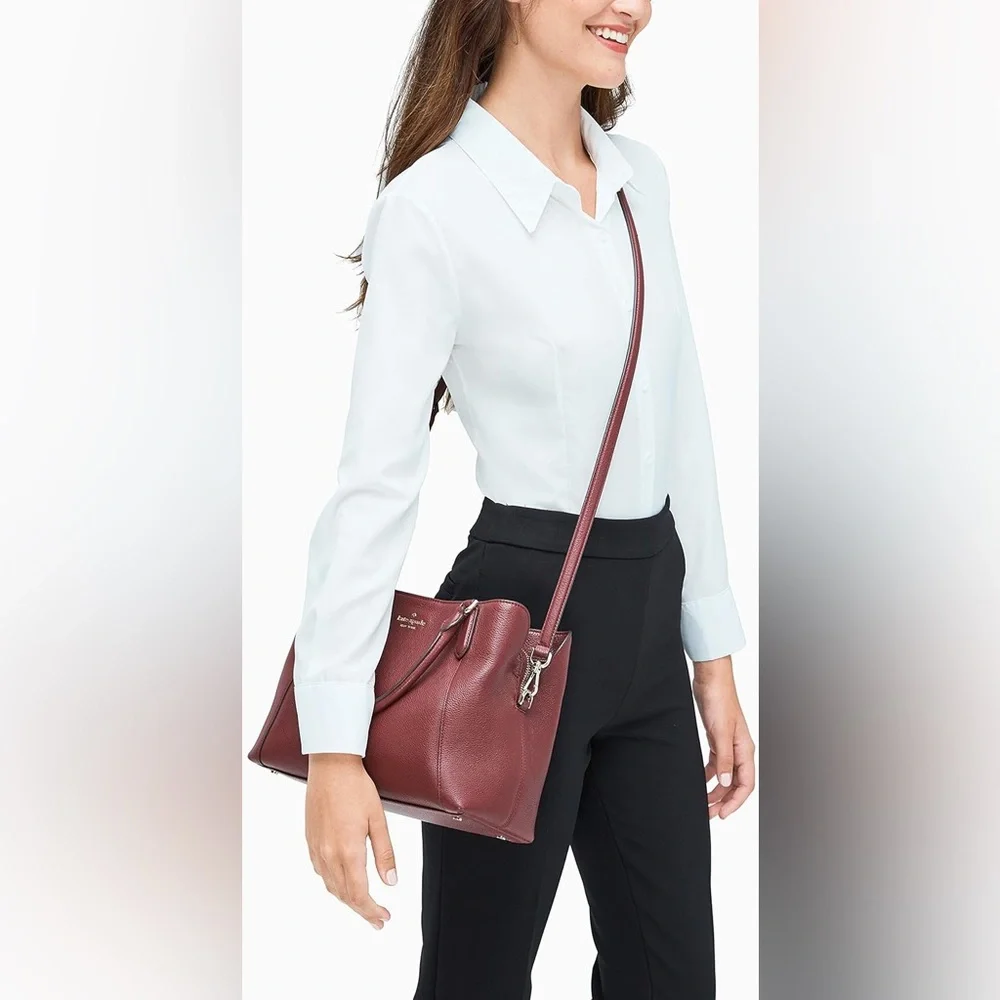 Kate Spade Jackson Pebble Leather Med. Triple Compartment Satchel Cherrywood Red